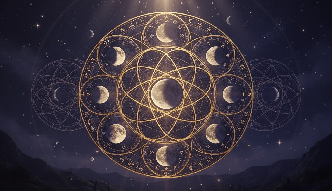 Sacred ritual guides with crystals, journal, and moon phase alignment for sleep practice