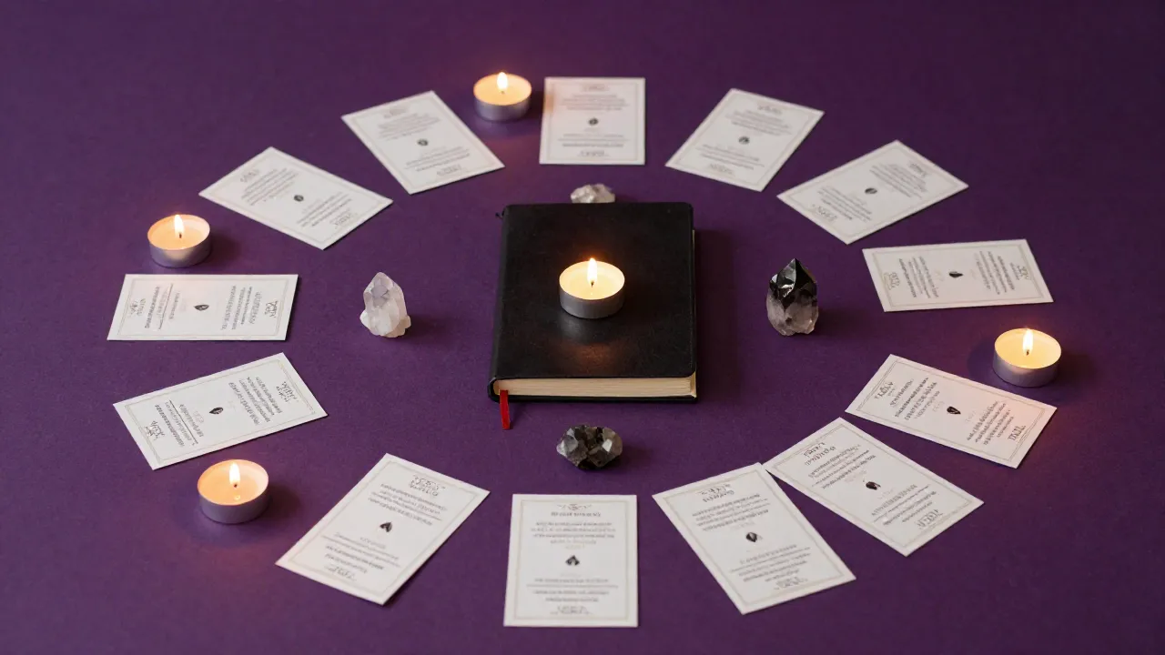 Manifestation collection ritual environment with crystals and candlelight