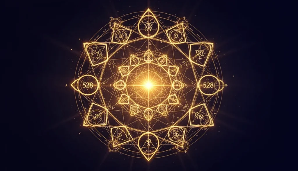 Sacred sound wave visualization for 528 Hz frequency guide